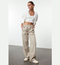 Снимка на Trendyol Beige Elastic Waist High Waist Wide Leg Trousers