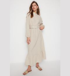 Снимка на Trendyol Beige Fabric Covered Belted Seersucker Woven Dress