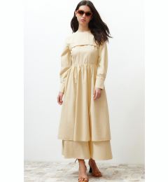 Снимка на Trendyol Beige Front Detailed Plain Woven Dress