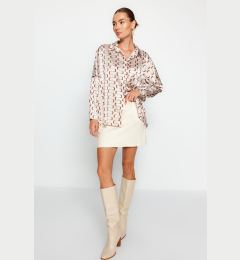 Снимка на Trendyol Beige Geometric Pattern Oversize/Wide Fit Satin Woven Shirt