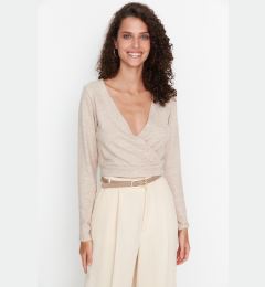 Снимка на Trendyol Beige Melange Knitted Blouse with Double Breasted Collar, Soft