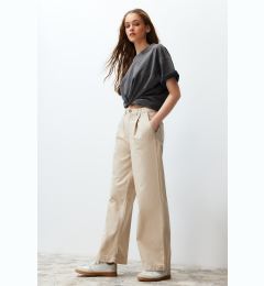 Снимка на Trendyol Beige Pleated High Waist Seasonal Wide Leg Jeans