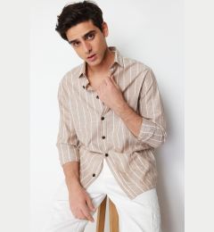 Снимка на Trendyol Beige Regular Fit Shirt Collar Striped Shirt