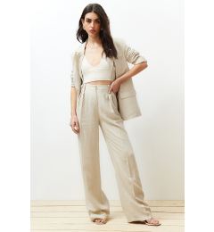 Снимка на Trendyol Beige Ribbed Wide Leg Cotton Linen Woven Trousers