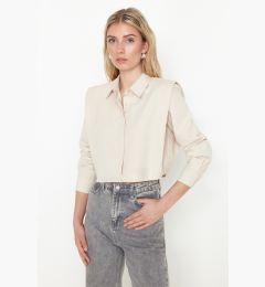 Снимка на Trendyol Beige Stoned Crop Woven Shirt with Padded Sleeves