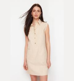 Снимка на Trendyol Beige Straight Cut Pocket Shirt Collar Linen Look Mini Woven Dress