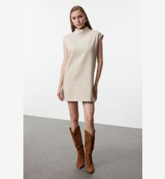 Снимка на Trendyol Beige Straight Cut Stand Collar Woven Dress