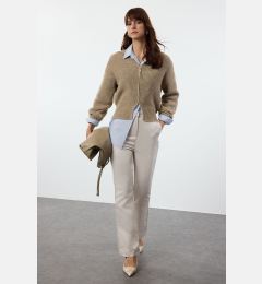 Снимка на Trendyol Beige Straight Pattern Woven Trousers