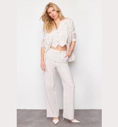 Снимка на Trendyol Beige Striped Elastic Waist Pocket Straight Cut Cotton Linen Woven Trousers