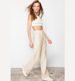 Снимка на Trendyol Beige Thick Striped Straight/Straight Cut Stretch Trousers