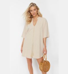 Снимка на Trendyol Beige Wide Fit Mini Knitted Tied Beach Dress