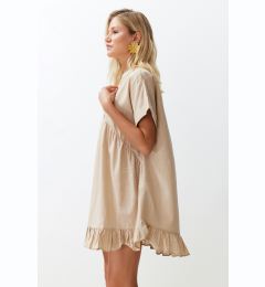 Снимка на Trendyol Beige Wide Fit Mini Woven Ruffle Beach Dress