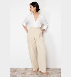 Снимка на Trendyol Beige Wide Leg Double Pleated Cotton Fabric Woven Trousers