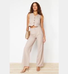 Снимка на Trendyol Beige Wide Leg Striped Woven Trousers