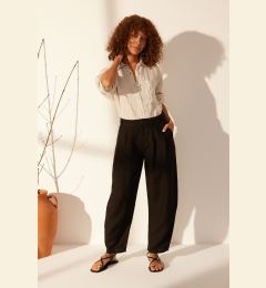 Снимка на Trendyol Black 100% Linen High Waist Barrel Trousers