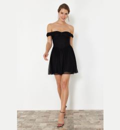 Снимка на Trendyol Black A-Cut Carmen Collar Woven Short Dress