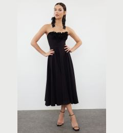 Снимка на Trendyol Black A-Cut Floral Appliqued Woven Elegant Evening Dress