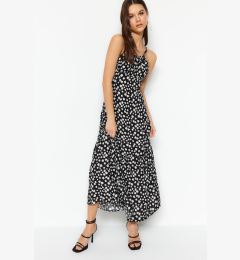 Снимка на Trendyol Black A-Cut Maxi Woven Viscose Strappy Floral Pattern Woven Dress