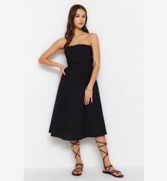 Снимка на Trendyol Black A-Cut Ribbed Detailed Poplin Woven Dress