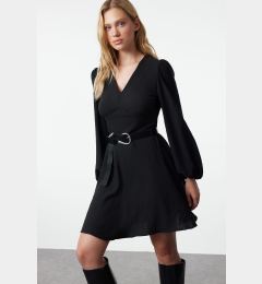 Снимка на Trendyol Black A-Line Balloon Sleeve Detailed V-Neck Mini Woven Dress