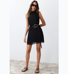 Снимка на Trendyol Black A-Line High Neck Lined Chiffon Mini Woven Dress