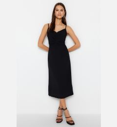 Снимка на Trendyol Black A-line Strap Chest Detail Midi Woven Dress