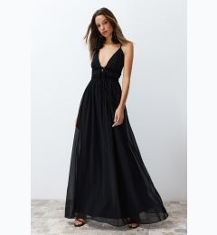 Снимка на Trendyol Black A-Line Woven Chiffon Long Elegant Evening Dress