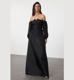 Снимка на Trendyol Black A-Line Woven Long Evening Dress & Graduation Dress