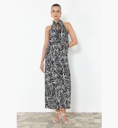 Снимка на Trendyol Black Animal Patterned Halter Neck Viscose Maxi Woven Dress