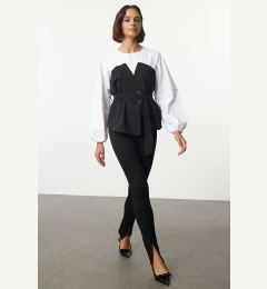 Снимка на Trendyol Black Balloon Sleeve Belted Woven Blouse