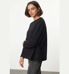 Снимка на Trendyol Black Basic Relaxed/Comfortable Cut Slit Detailed Long Sleeve Knitted Blouse