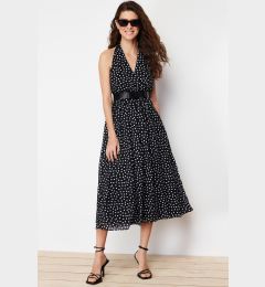 Снимка на Trendyol Black Belt Polka Dot Chiffon Lining Waist Opening Midi Woven Dress