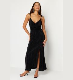 Снимка на Trendyol Black Belted A-Cut Lined Pleated Knitted Elegant Evening Dress