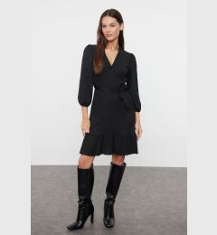 Снимка на Trendyol Black Belted A-Line/A-Line Form Wrap/Textured Knitted Dress