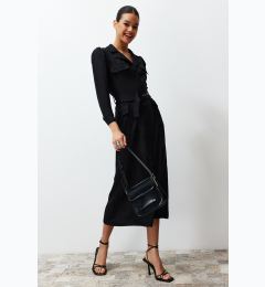 Снимка на Trendyol Black Belted Linen Look Woven Shirt Dress