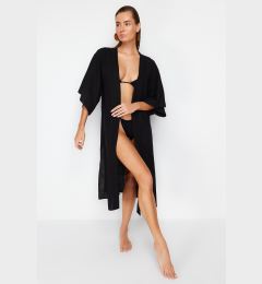 Снимка на Trendyol Black Belted Maxi Woven Linen Look Beach Kimono&Caftan