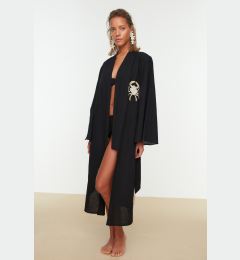 Снимка на Trendyol Black Belted Midi Woven Embroidered Beach Kimono&Caftan