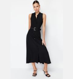 Снимка на Trendyol Black Belted Midi Woven Shirt Dress