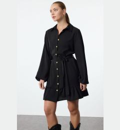 Снимка на Trendyol Black Belted Mini Flounce Detailed Woven Shirt Dress