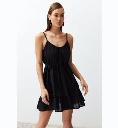 Снимка на Trendyol Black Belted Mini Woven Ruffle Beach Dress