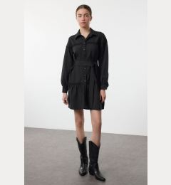 Снимка на Trendyol Black Belted Plain Lace Detailed Mini Belted Lace Detailed Mini Woven Dress