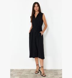 Снимка на Trendyol Black Belted Plain Midi Belted Black Sleeveless Shirt Woven Dress