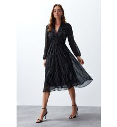 Снимка на Trendyol Black Belted Polka Dot Chiffon Lined Midi Woven Dress