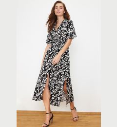 Снимка на Trendyol Black Belted Slit Floral Patterned Midi Woven Shirt Dress