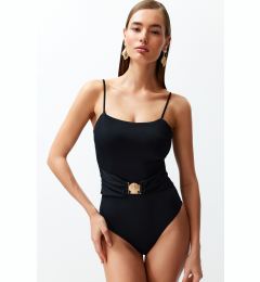 Снимка на Trendyol Black Belted Strapless Premium Seashell Accessory Regular Swimsuit