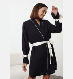 Снимка на Trendyol Black Belted Tie/Ribbon/Bow and Piping Detailed Woven Dressing Gown