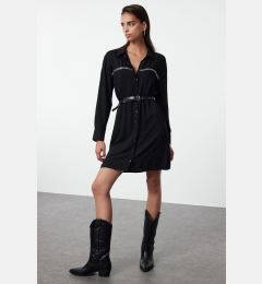 Снимка на Trendyol Black Belted Troc Detailed Mini Woven Shirt Dress