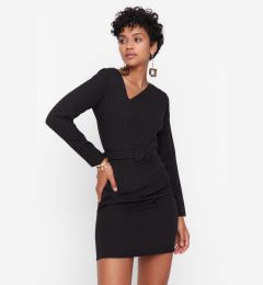 Снимка на Trendyol Black Belted Woven Asymmetric Collar Woven Dress