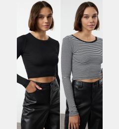 Снимка на Trendyol Black-Black Striped 2 Pack Fitted Flexible Knitted Blouse