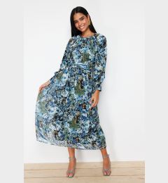 Снимка на Trendyol Black Blue Floral Sash Detailed Woven Dress